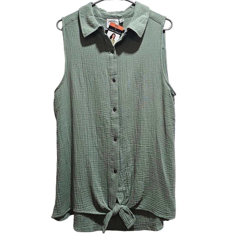 Laura Ashley Button up Top-SIZE XXL- Green-New